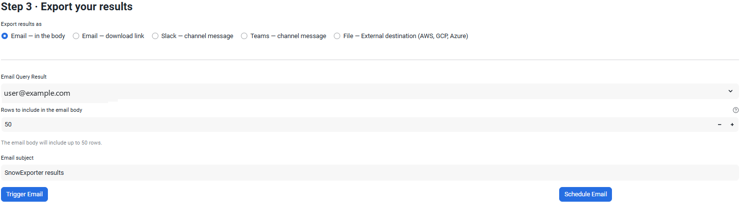 Create Data Export wizard - delivery mode picker